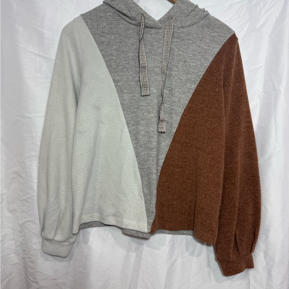 Hem & Thread Tri-Tone Color Block Women’s Hoodie Sweater | Small